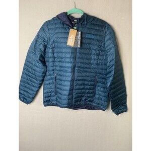 Eddie Bauer Hooded Down Jacket Womans Size Medium Blue Microlight 650 FP